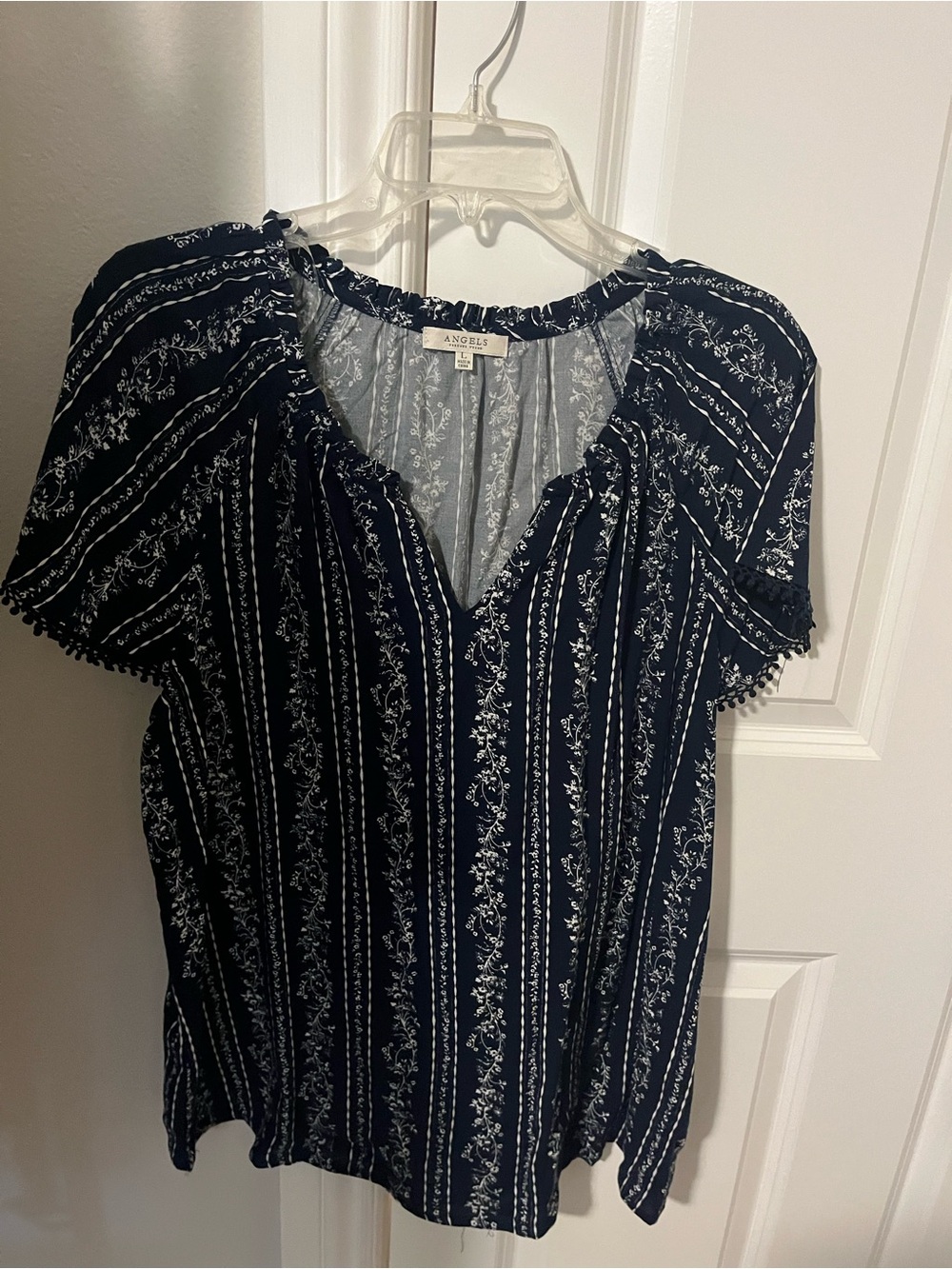 Angels Navy White Floral Stripe Blouse